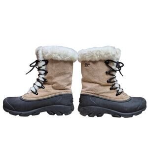 Sorel Tan Black Snow Bird Lace Up Women's Thinsulate Lined Rubber Sole Boots 8